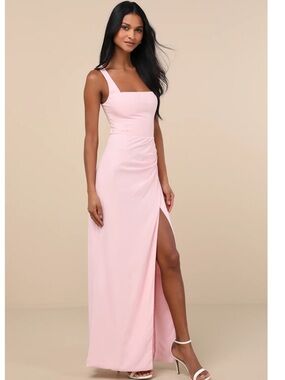 Lulus Glamorous Disposition Light Pink Ruched Square-Neck Maxi Dress NWT Medium